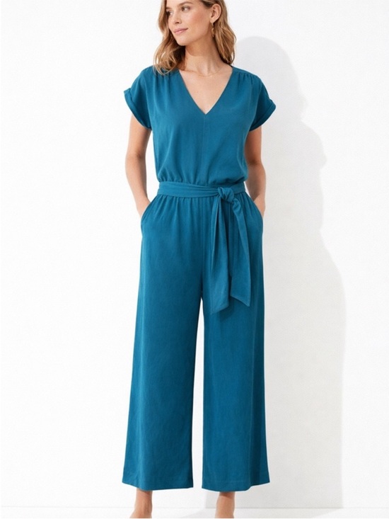 Lou & Grey Pants - NWT Lou & Gray Teal V-Neck Wide-Leg Jumpsuit w/ Belt and Key Hole Back  Sz L